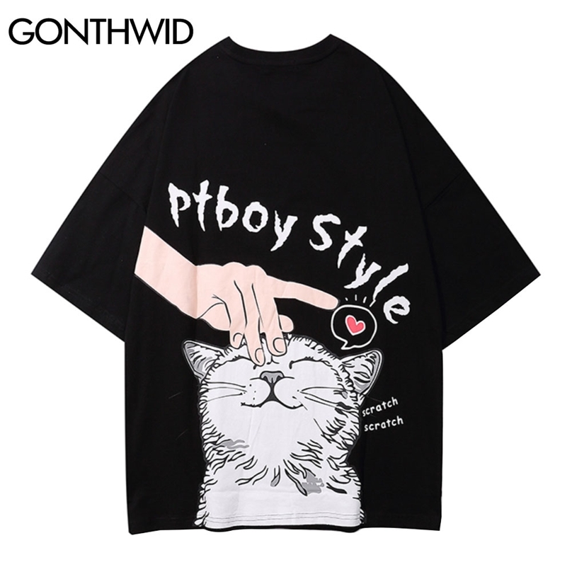Tshirts Men Hip Hop Casual Streetwear Cute Cat Print Short Sleeve Cotton T-Shirts Harajuku Fashion Loose Tees Tops Male 210602, Black
Tshirts Men Hip Hop Casual Streetwear Cute Cat Print Short Sleeve Cotton T-Shirts Harajuku Fashion Loose Tees Tops Male 210602, Black