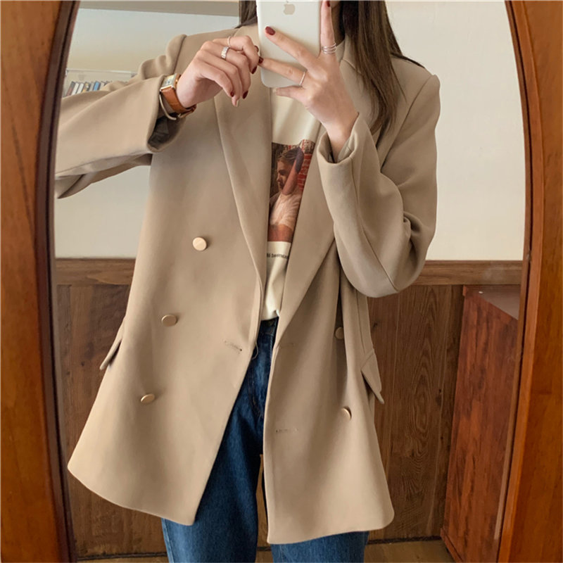Slender Vintage Elegant Feminine Stylish Solid Women Streetwear Loose Free Coat All Match Office Lady Blazers 210421