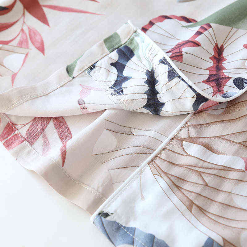 spring and autumn long-sleeved trousers ladies pajamas set viscose cardigan butterfly flower simple thin home service summer 211118