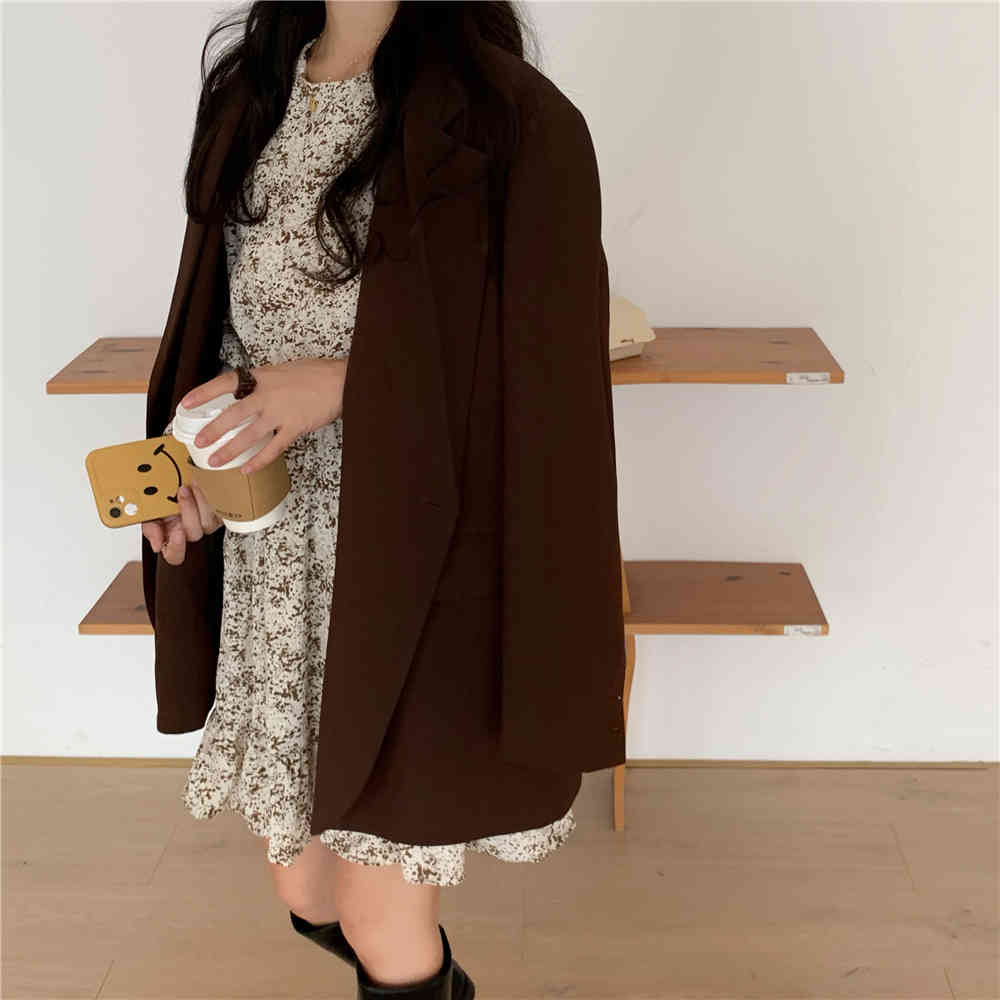 Autumn Winter Double Breasted Blazer Women Work Wear Formal Minimalist Loose Elegant OL Suit Collar Coat Female 210421