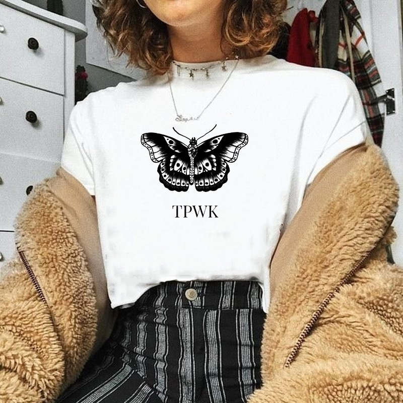 Retro Style Butterfly TPWK Aesthetic Printed T Shirt Harajuku Fashion Summer Short Sleeve Tee Tops Female Casual Funny Clothes 210518, White
Retro Style Butterfly TPWK Aesthetic Printed T Shirt Harajuku Fashion Summer Short Sleeve Tee Tops Female Casual Funny Clothes 210518, White