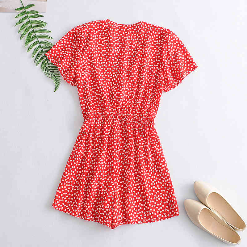 Summer Floral Print Playsuit Women Short Sleeve Casual Bodysuit Bow Tie Decorate Rompers Ladies Ropa De Mujer 210515