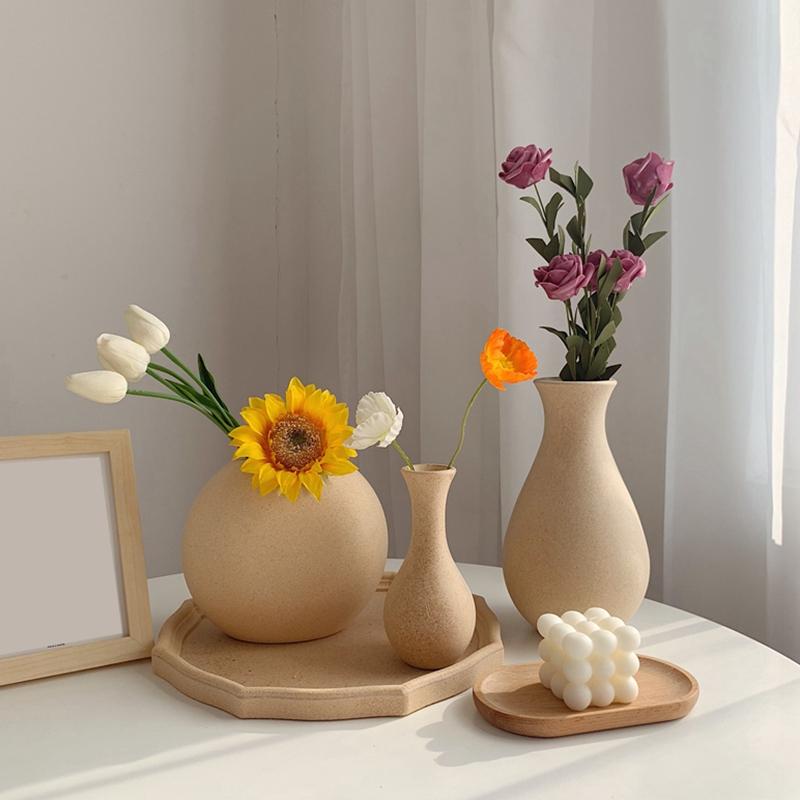 Wooden Flower Vase Retro Art Bottle For Room Tabletop Ornament DIY Colored Painting Plant Pot Nordic Home Garden Decor Vases