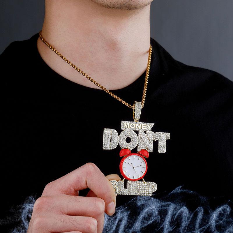 necklace moissanite chain Alarm Clock Pendant Iced Out Letters