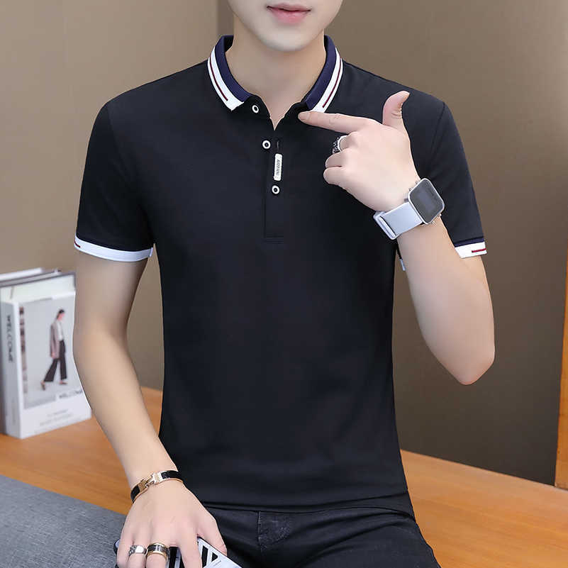 BROWON summer casual polo shirt men short sleeve turn down collar slim fit sold color polo shirt for men plus size 210623