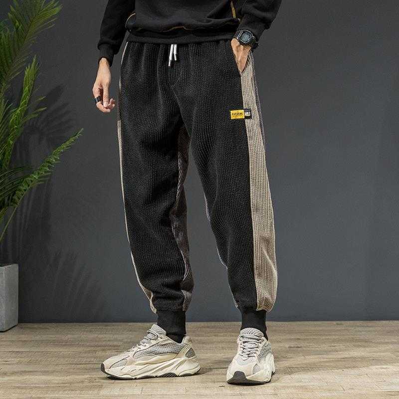 Spring Corduroy Pants Loose Spring /Autumn Cargo Pants Color Blocking Patchwork Hip Hop Sports Trousers Male Streetwear Joggers Y0927