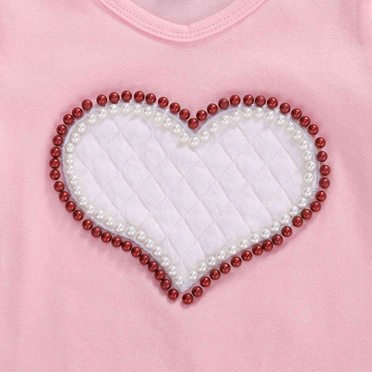 1-5Y Summer Toddler Child Kids Girls Clothes Sets Pearl Heart Print T-shirts Bandage Shorts Outfits Costumes 210515