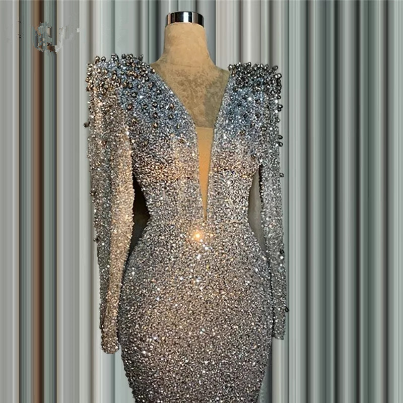 Glitter Silver Mermaid Formal Evening Dresses For Arabic Women Sexy Deep V Neck Long Sleeves Beaded Crystals Prom Occasion Gowns Vestidos De Novia, Brown
Glitter Silver Mermaid Formal Evening Dresses For Arabic Women Sexy Deep V Neck Long Sleeves Beaded Crystals Prom Occasion Gowns Vestidos De Novia, Brown