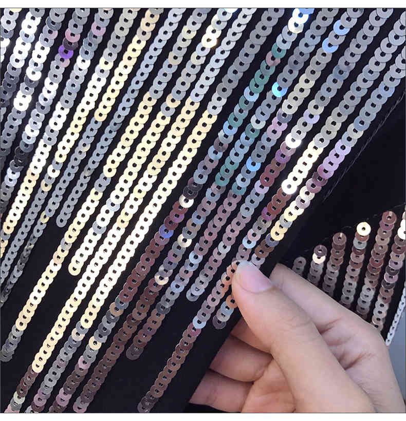 Plus Size L-4XL Summer Office Ladies 2 piece set Sequined Short Sleeve T-Shirt Top And High Waist A-Line Denim Skirt Suit 210518