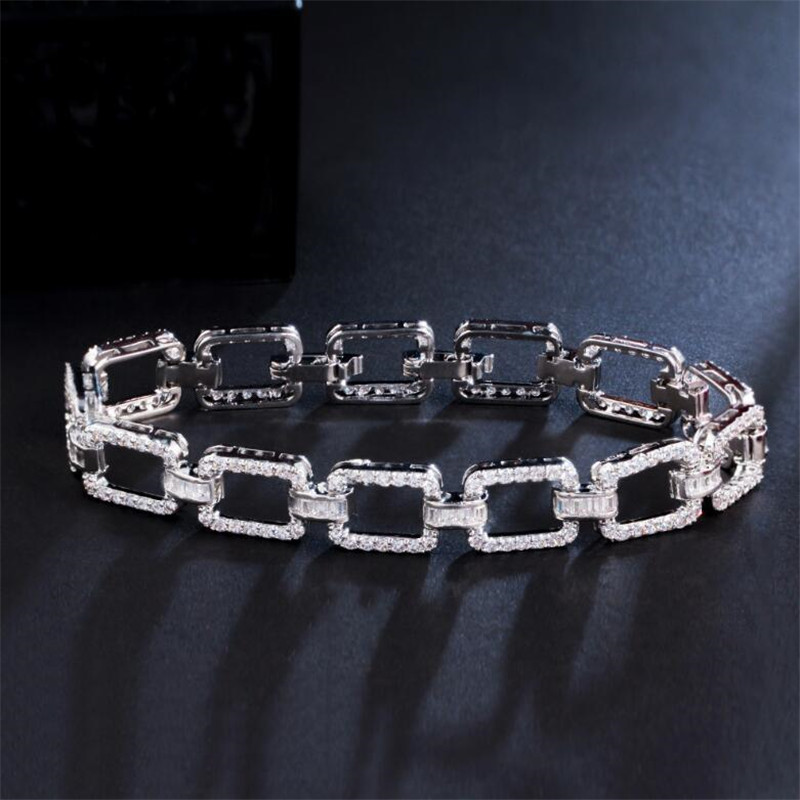 Choucong Brand Luxury Jewelry Wedding Bracelet 18K White Gold Fill Pave Sapphire CZ Diamond Zircon Simple Fashion Party Women Chain Bangle For Lovers&