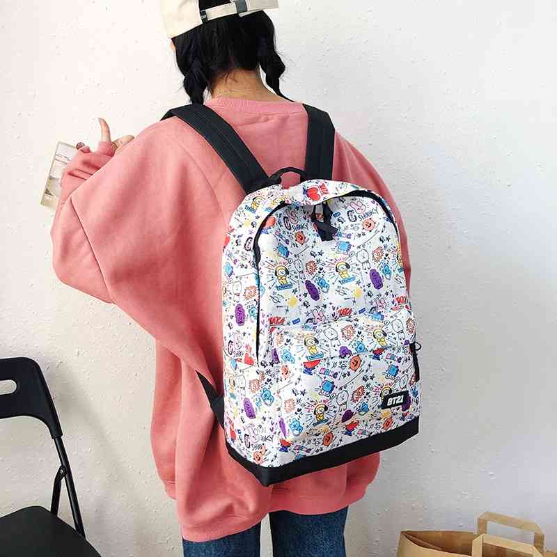 Korean fashion Oxford backpack cartoon printed schoolbag travel outdoor Student Backpack BTS, White
Korean fashion Oxford backpack cartoon printed schoolbag travel outdoor Student Backpack BTS, White