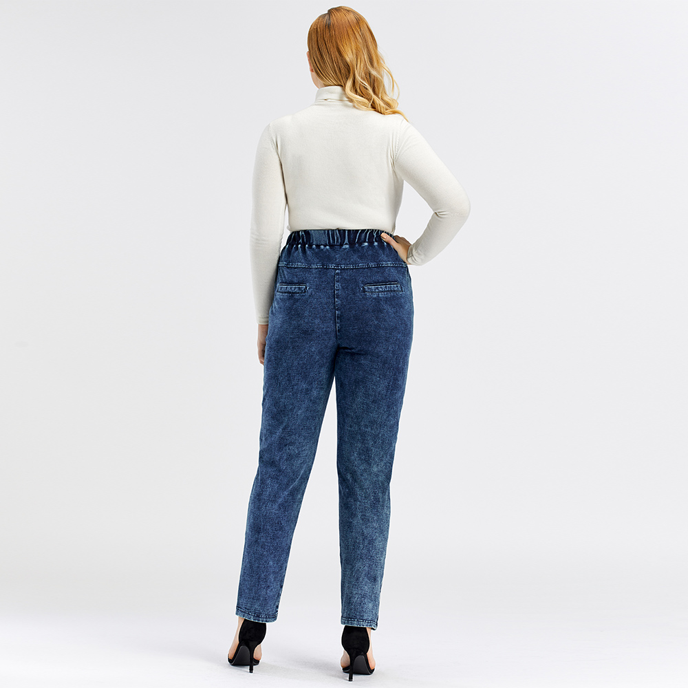 2021lih hua womens plus size casual jeans high flexibility, Blue