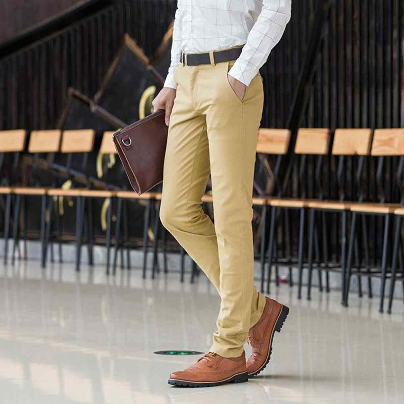 98% Cotton 2% Spandex Anti-pilling Man Trousers Spring Autumn Business Khaki Slim Male Full Length Long Chino Men Formal Pants 211112