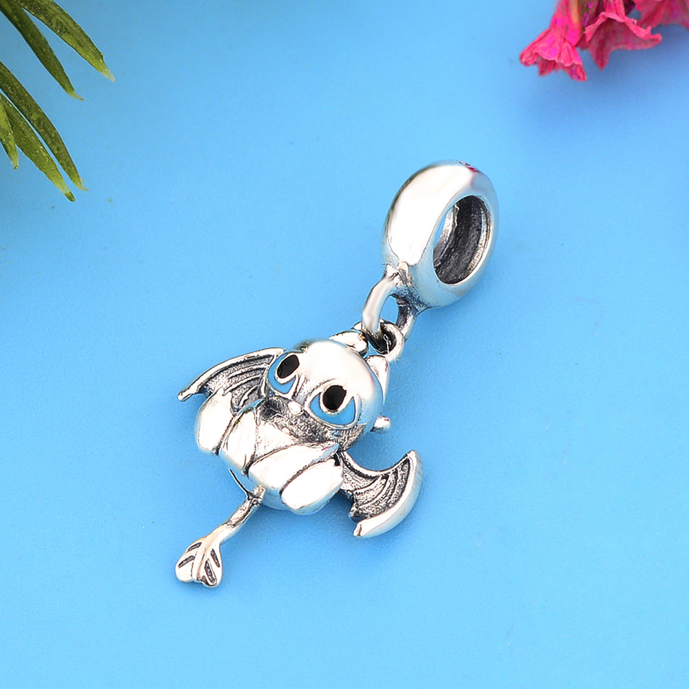 Real 925 Sterling Silver Bat 3D Dangle Bead Cute Animal Pendant Fit Original Charm Bracelet Necklace For Making Jewelry