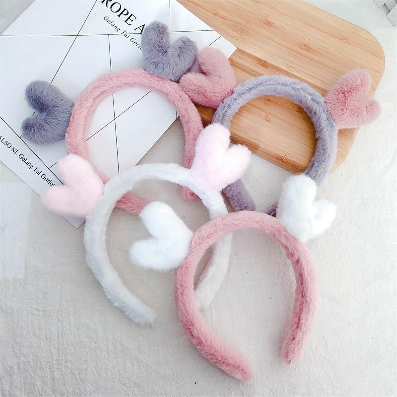 Cute Sweet Love Headband Korean Style Plush Hit Color Head Hoop Girls Autumn Winter Furry Headwear Hair Accessories