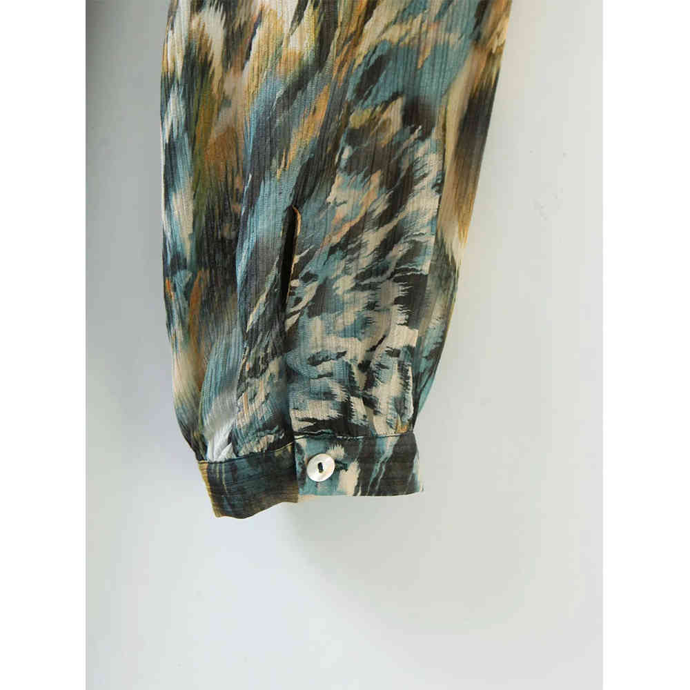 New Women Dress Tie-dye Printed Crossover V-neck sashes Long Sleeves Dress elegant Femme Robe Ropa Mujer Vestidos 210409