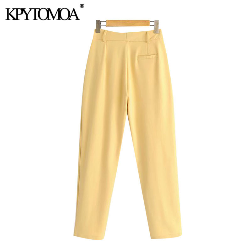 Women Chic Fashion Office Wear Straight Pants High Waisted Zipper Fly Pockets Female Ankle Trousers Mujer 210420