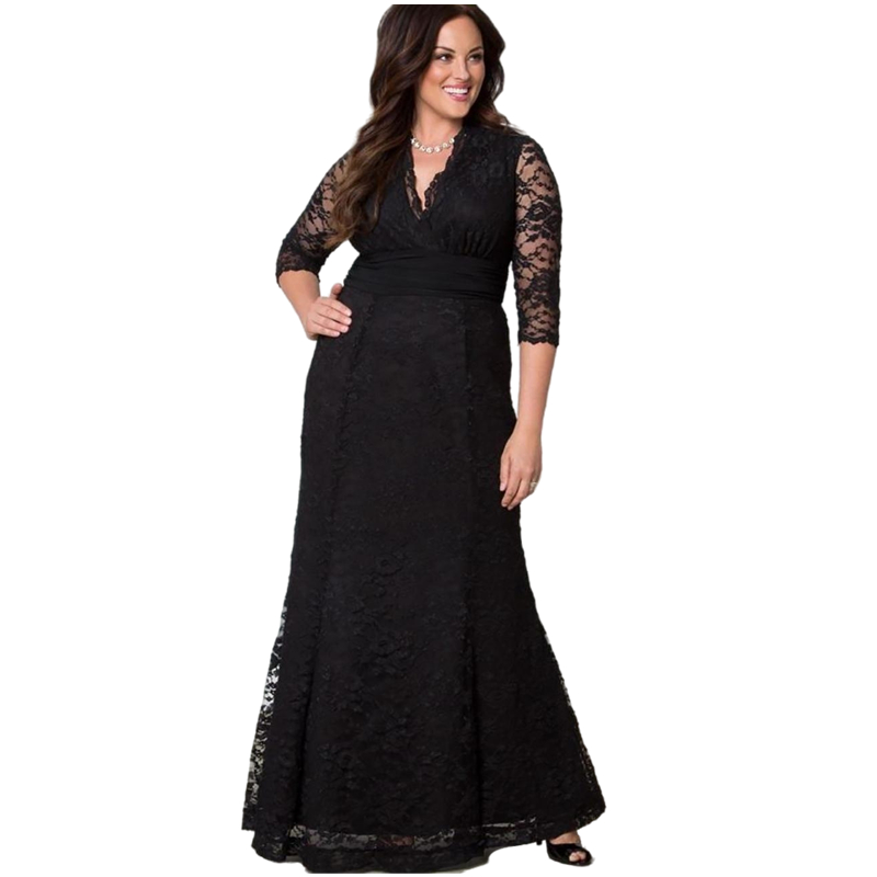 Elegant V Neck Lace Mother Of The Bride Dresses Floor Length 2026 Three Quarters Sleeves Empire Waist Plus Size Groom Mother's Prom Evening Gowns