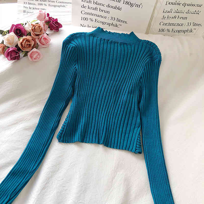 Nomikuma Autumn Korean Elegant Slim Short Pullover Knitwear Halter Corss V-neck Long Sleeve Knitted Women Tops New 6B984 210427