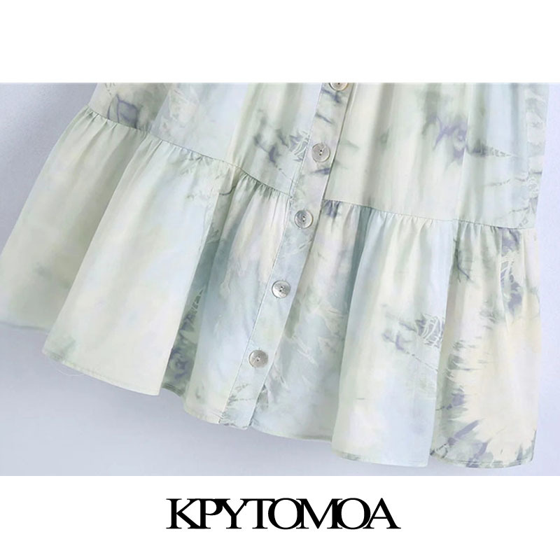 Women Chic Fashion With Ruffles Tie-dye Print Mini Dress Backless Thin Straps Female Dresses Vestidos 210420
