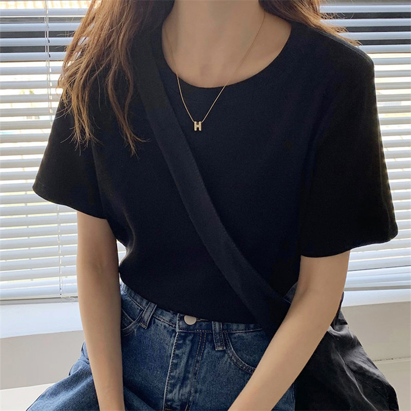 Simple Japanese Minimalist Summer Women Streetwear Brief Chic Thin Versatile Short Sleeve Solid Korean T-shirt 210421