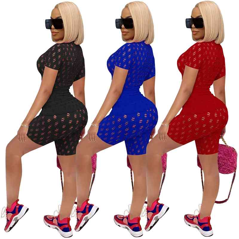 2021 Women Outfits Fashion Regular Broken Hole Through Girls Short Sleeves Top + Shorts Pants Two Pieces Sports Sets, Black
2021 Women Outfits Fashion Regular Broken Hole Through Girls Short Sleeves Top + Shorts Pants Two Pieces Sports Sets, Black