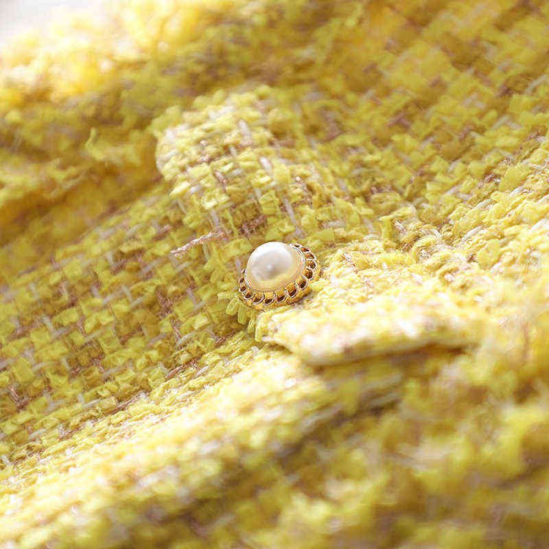 Women Sweet Fashion Yellow Plaid Tweed Tassel Frayed Waistcoat Vintage V Neck Sleeveless Female Vest Outerwear Chic Tops 211120