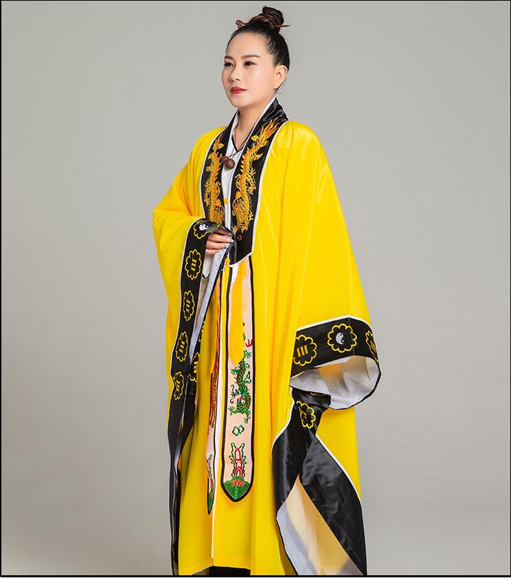 Taoist Red Yellow robe men and women TV Movie Immortal practice clothes dragon Embroidery collar plain face Daoist clothing thin
