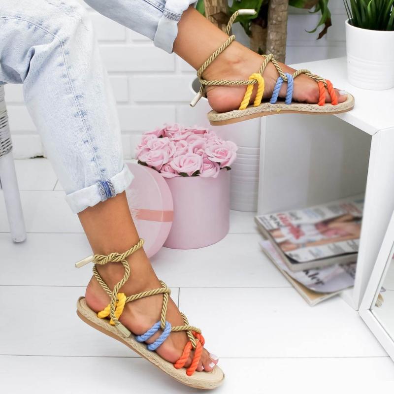 Casual Women's Summer Sandals - Trendy Wild Style with Open Toe & Roman Rope Detailing