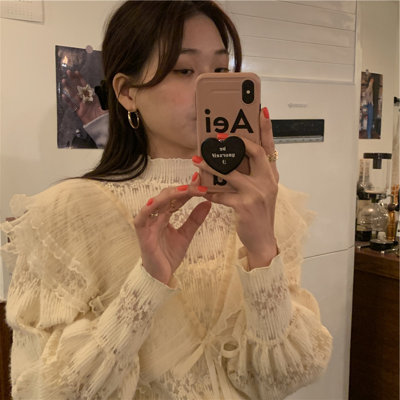 Comelsexy Apricot Ruffles Streetwear All Match Stylish Lace Patchwork Chic French Retro Gentle Blouses Tops Shirts 210515