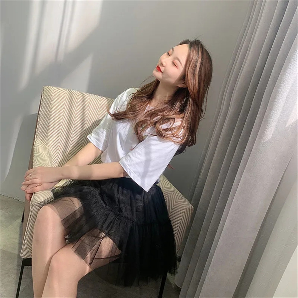 Summer White Pink High Waist Short Tutu Skirt Women Casual Pleated Korean Stitching Ruffles Mini For Girls 210421