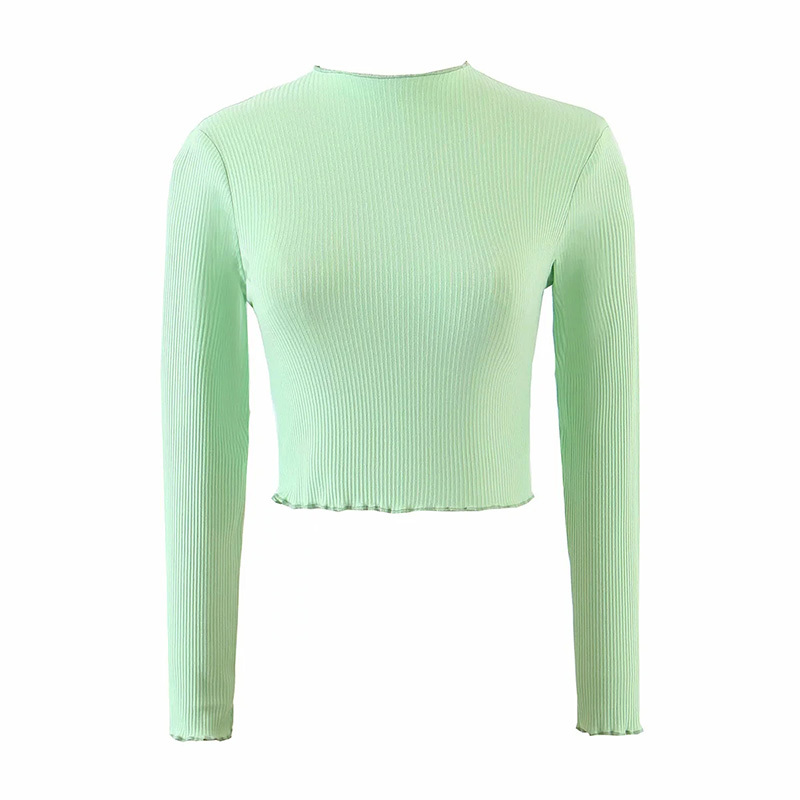 Women Sweet Ice Cream Color Neckline With Fungus Tight Sweater Female Simplicity Long Sleeve Bottoming Tops 210520