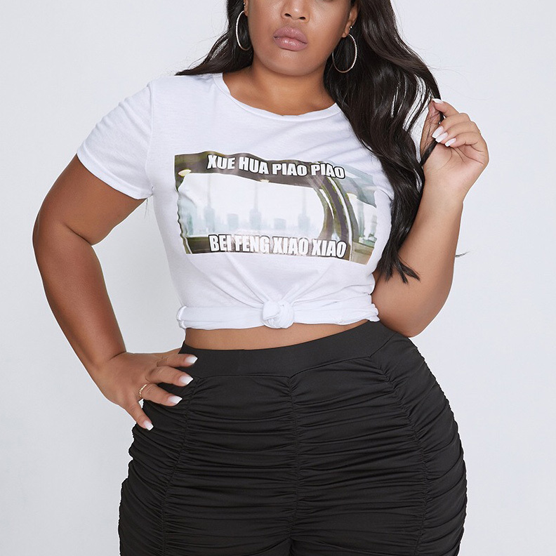 4xl 5xl Plus Size White Blouse Tops Women Letter Print Short Sleeve Pullovers Causal Daily Wear Loose Solid Shirts 210510