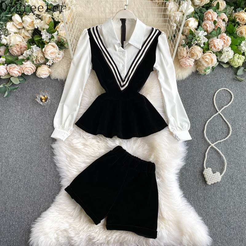 Professional Suits Women's Contrast color Slim Ruffles Hem Lapel Shirt Blouse andElastic Waist Wide-leg Shorts Two piece set 210525, Black
Professional Suits Women's Contrast color Slim Ruffles Hem Lapel Shirt Blouse andElastic Waist Wide-leg Shorts Two piece set 210525, Black