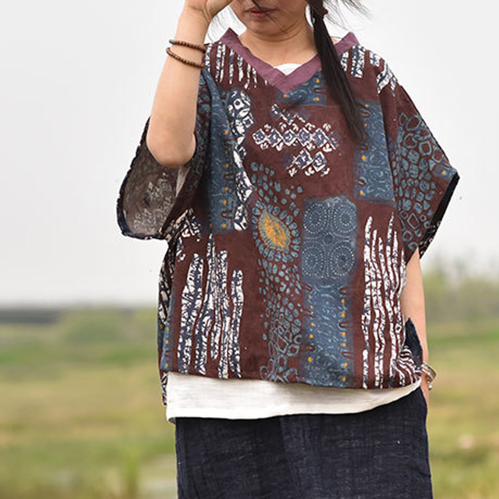 Johnature Women Print Floral Bat Sleeve T-Shirts V-Neck Summer Vintage Female Loose Cotton Linen T-Shirts 210521, Blue
Johnature Women Print Floral Bat Sleeve T-Shirts V-Neck Summer Vintage Female Loose Cotton Linen T-Shirts 210521, Blue