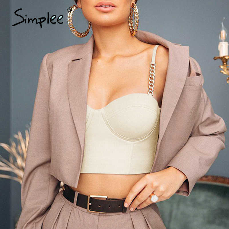 Sexy club chain sling tops Chic solid color sleeveless crop tops Low Chest Off Shoulder Short Tank tops 210625