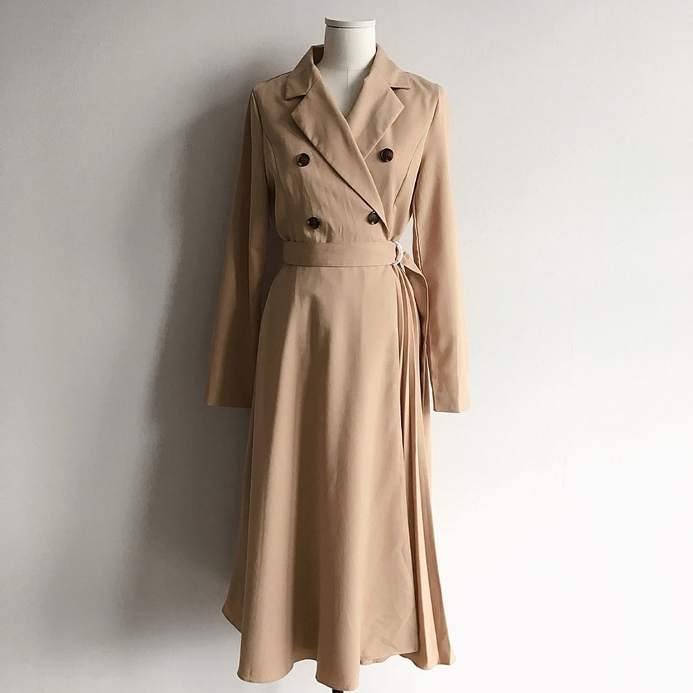 Office Lady Minimalist Autumn Dress Women Long Sleeve Double-breasted Suit Collar Fashion Solid Dresses 210421