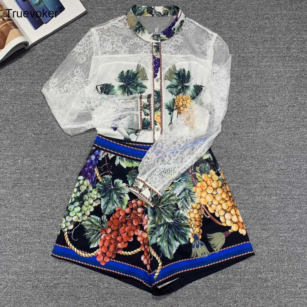 Truevoker Spring Runway Fashion Set Suit's White Lace Sleeve Print Blouses + Shorts Holiday Party ets 210602, Gray
Truevoker Spring Runway Fashion Set Suit's White Lace Sleeve Print Blouses + Shorts Holiday Party ets 210602, Gray