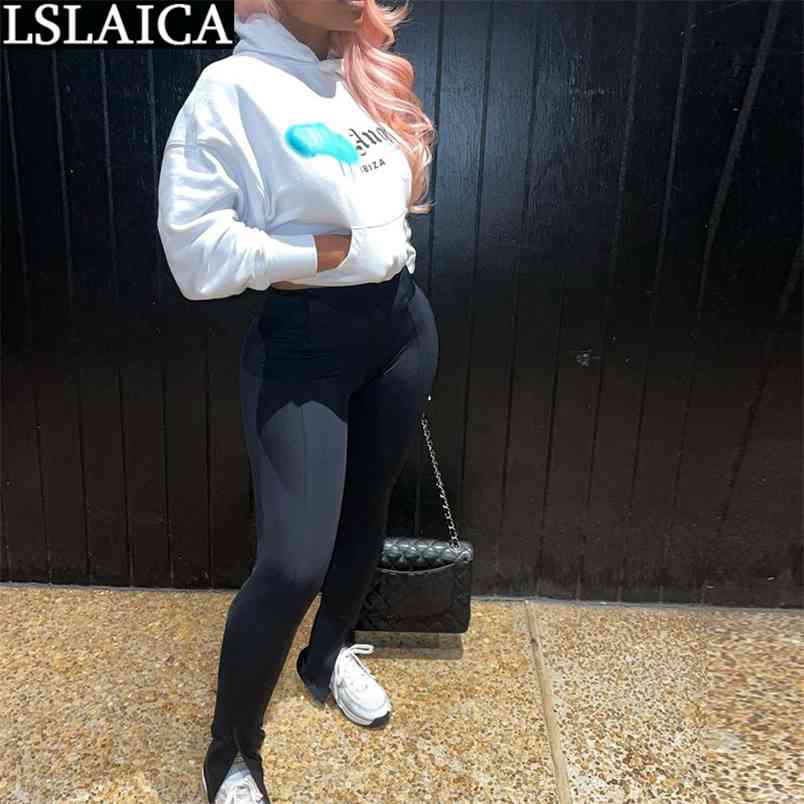 Hoddie for Women Fitness Tracksuit Drawstring Elastic Waist Fashion Two Piece Set Pocket Printing Dresy Damskie Komplet 210515