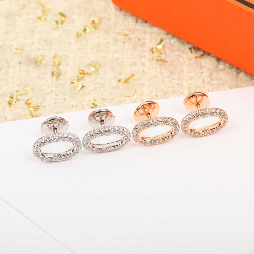 S925 silver charm small size oval shape stud earring with sparkly diamond in two colors plated for women wedding jewelry gift have stamp PS7383