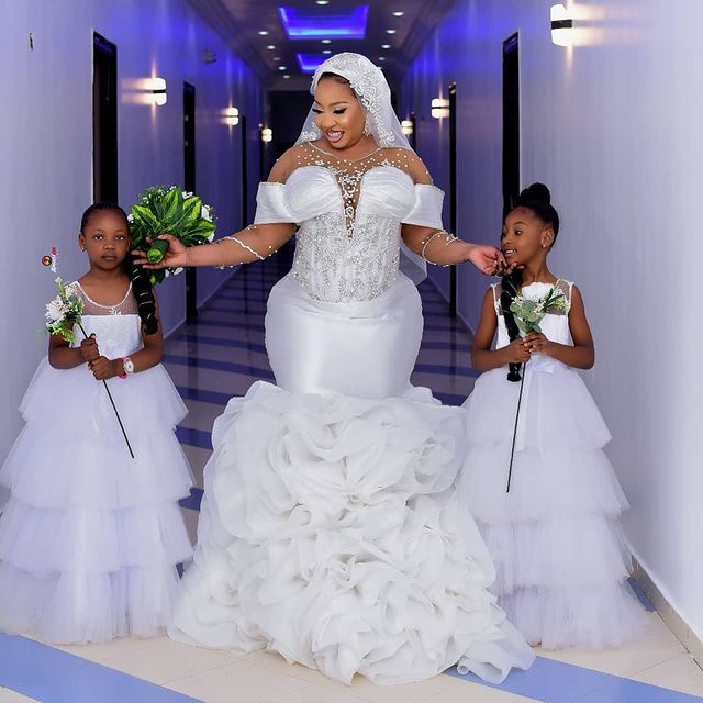 2021 Plus Size Arabic Aso Ebi Luxurious Mermaid Sexy Wedding Dress Lace Beaded Crystals Tiers Organza Bridal Dresses Gown ZJ332