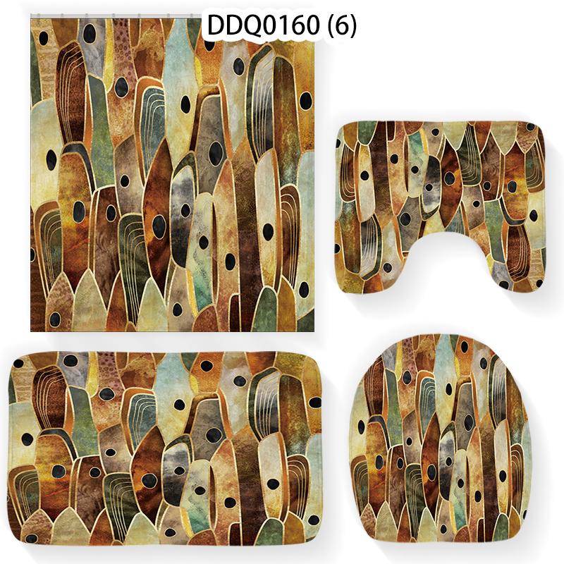Geometry Home Bathroom 4-piece Non-slip Foot Mat Toilet Decoration Set Shower Curtain Products Bath Mats