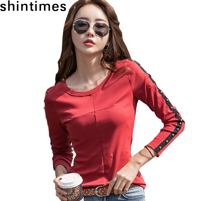 Women's T-Shirt Autumn Korean Fashion Rivet T Soft Slim Patchwork Long Sleeve Tshirt Tops O-Neck Casual Tee Femme 6OXZ, Red
Women's T-Shirt Autumn Korean Fashion Rivet T Soft Slim Patchwork Long Sleeve Tshirt Tops O-Neck Casual Tee Femme 6OXZ, Red