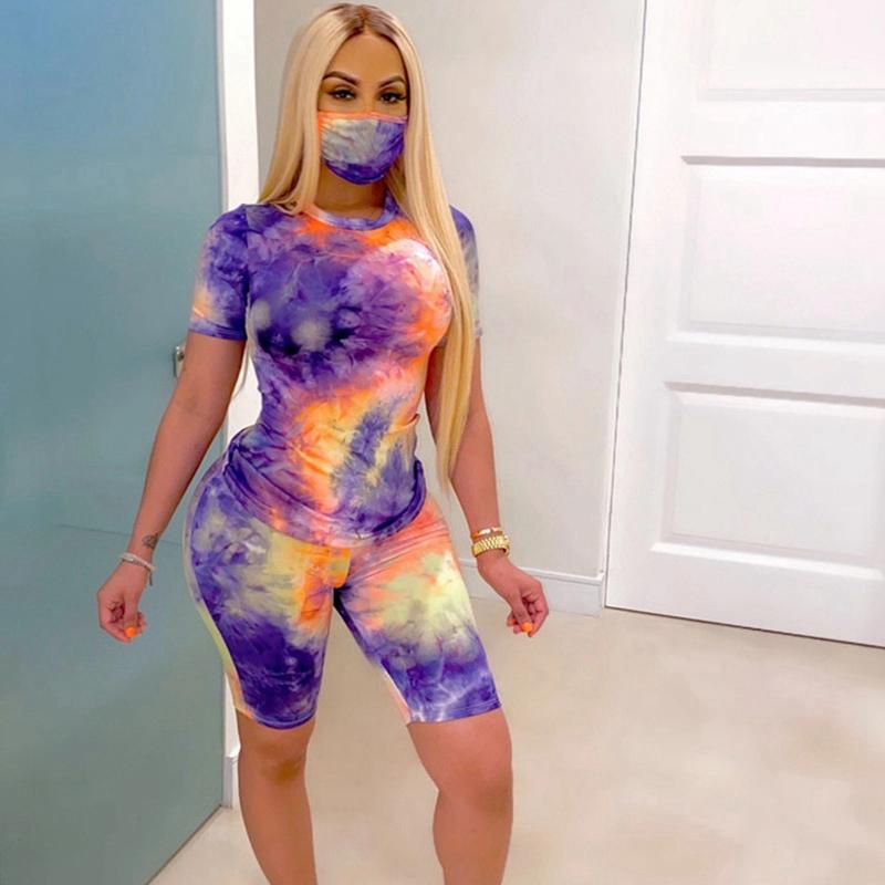Summer Short Sets For Women Matching Tie Dye Crop Top And Biker Shorts Tracksuits Set Clothing 2 Piece Club Outfits Two Dress