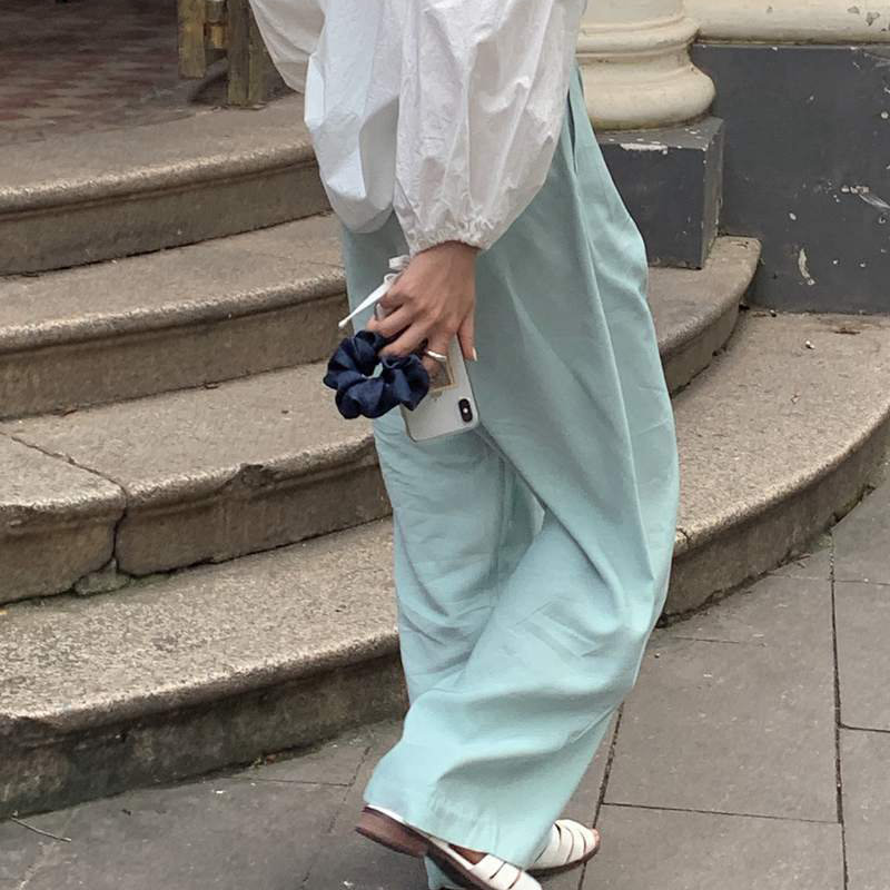 Peppermint Green Wide Leg Trousers Leisure Streetwear Chic Straight Large Size Casual Solid Loose High Quality Pants 210421