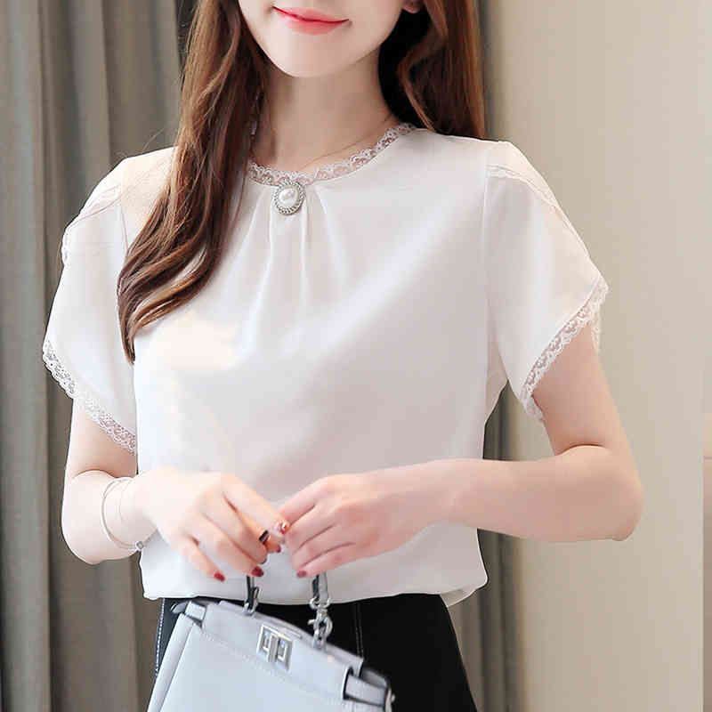 Solid Short Sleeve White Pink Shirt Fashion Women Tops and Blouses Blusas Mujer De Moda Summer Clothes 9538 210506