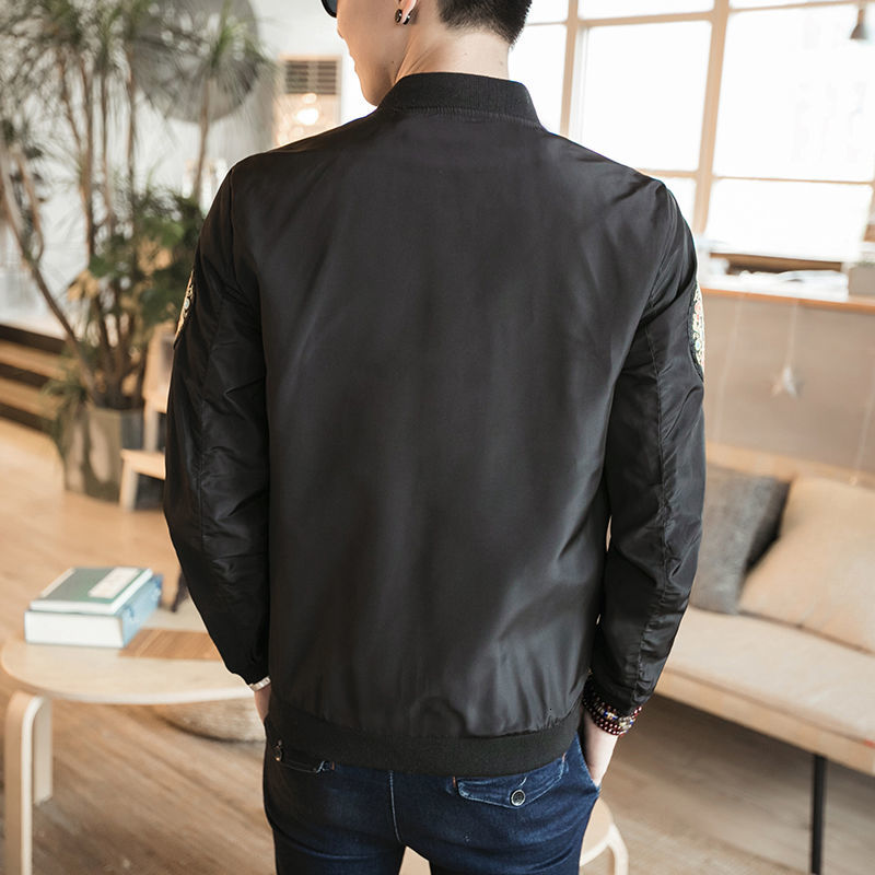 IEFB spring Loose Casual Bomber Jackets Men's Chinese Fashion Ragon Robe Embroidery Coats Zipper Black White Cloth 5XL 210524