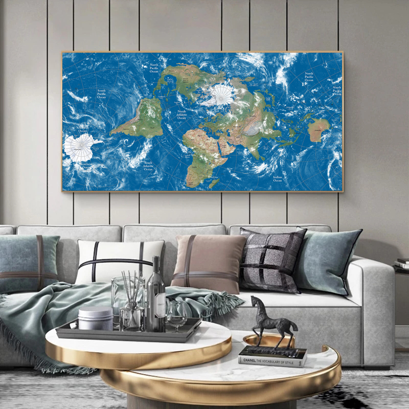 World Map Poster Blue Prints Canvas Painting Wall Art Pictures For Living Room Indoor Decoration Decorative Cuadros Sea Ocean