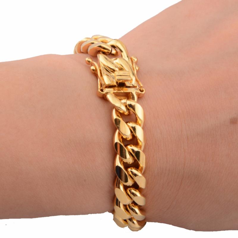 Chain On Hand Mens Bracelet Gold Stainless Steel Steampunk Charm Cuban Link Silver Gifts For Male Accessories