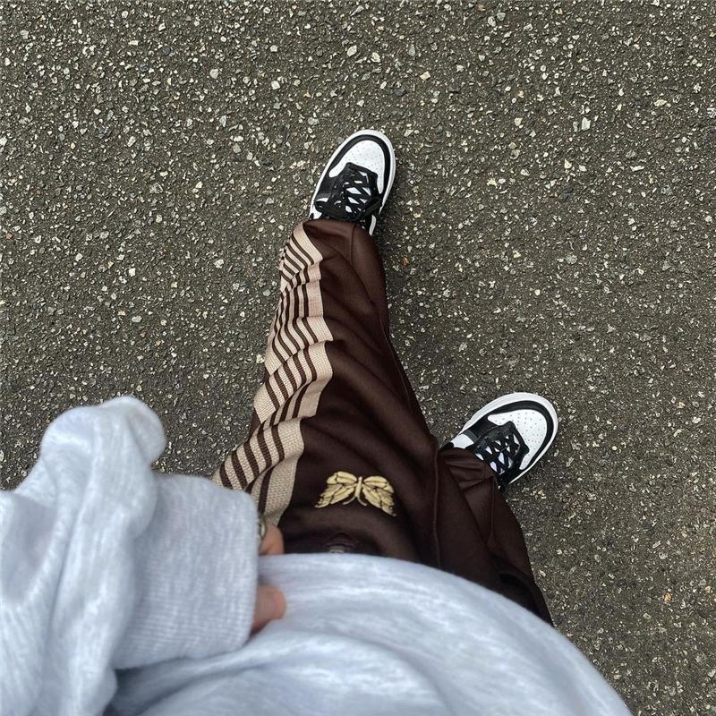 Men's Pants Men Women 1:1 High Quality Embroidered Butterfly Logo Needles Track Stripe Trousers AWGE